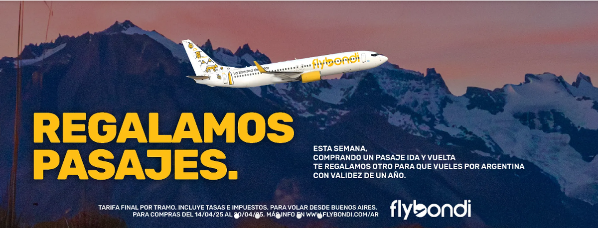 Flybondi regala pasajes para viajar por toda la Argentina. Foto: Flybondi.com Flybondi regala pasajes para viajar por toda la Argentina. Foto: Flybondi.com