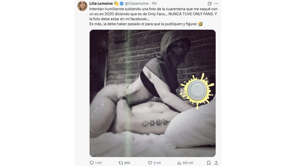 Lilia Lemoine compartió la foto subida de tono en X. Lilia Lemoine compartió la foto subida de tono en X.