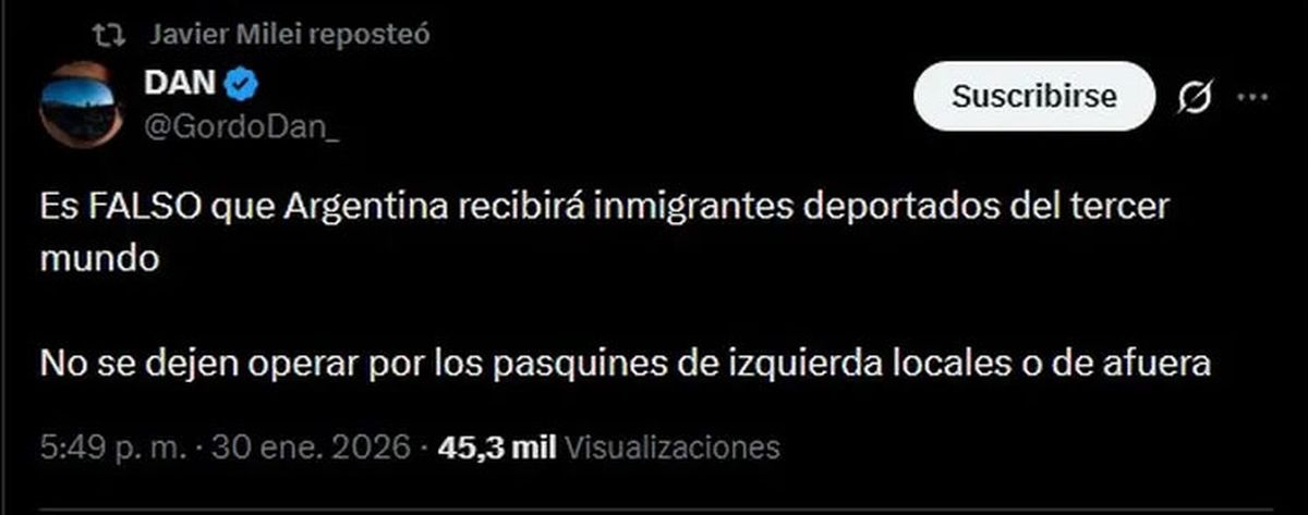 La "desmentida" de Milei vía el 'Gordo Dan'. La "desmentida" de Milei vía el 'Gordo Dan'. 