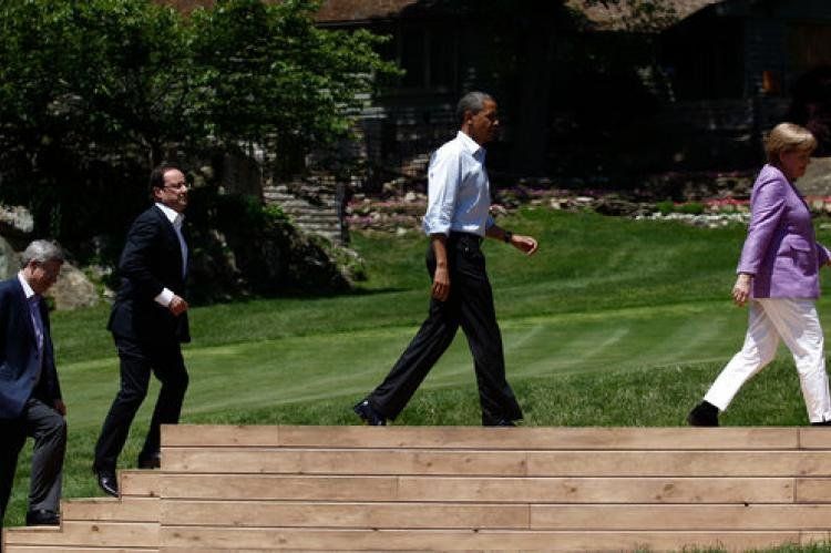 De izq. a der.: Stephen Harper (Canadá), François Hollande (Francia), Barack Obama y Angela Merkel.
