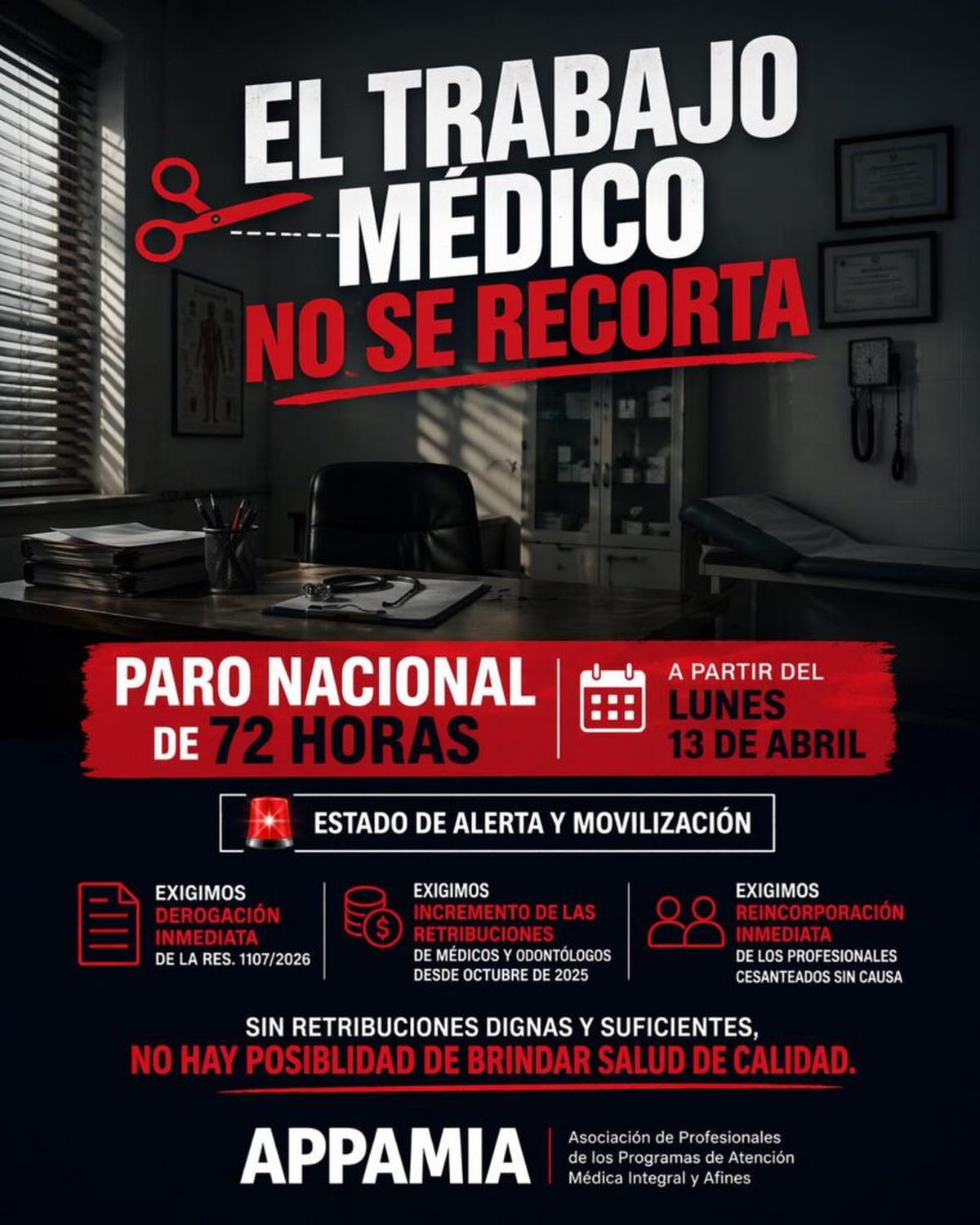 Los médicos de cabecera de PAMI, nucleados en APPAMIA (Asociación de Profesionales del Programa de Atención Médica Integral y Afines), inician este lunes un paro de 72 horas. Los médicos de cabecera de PAMI, nucleados en APPAMIA (Asociación de Profesionales del Programa de Atención Médica Integral y Afines), inician este lunes un paro de 72 horas. 