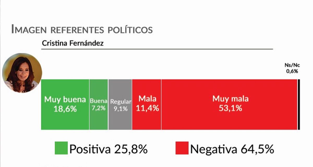 Muy mala imagen de Cristina Kirchner, de acuerdo a la encuesta de marzo de CIGP. 
