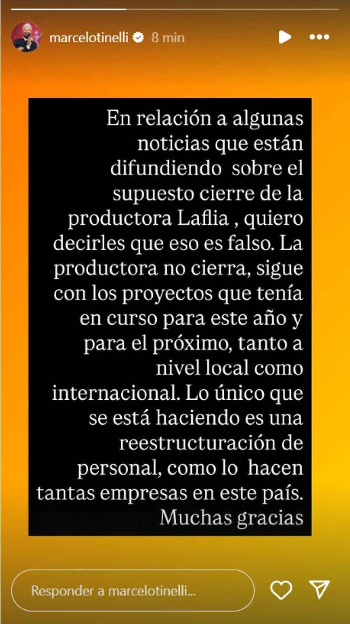 Historia de Instagram de Marcelo Tinelli. Historia de Instagram de Marcelo Tinelli.