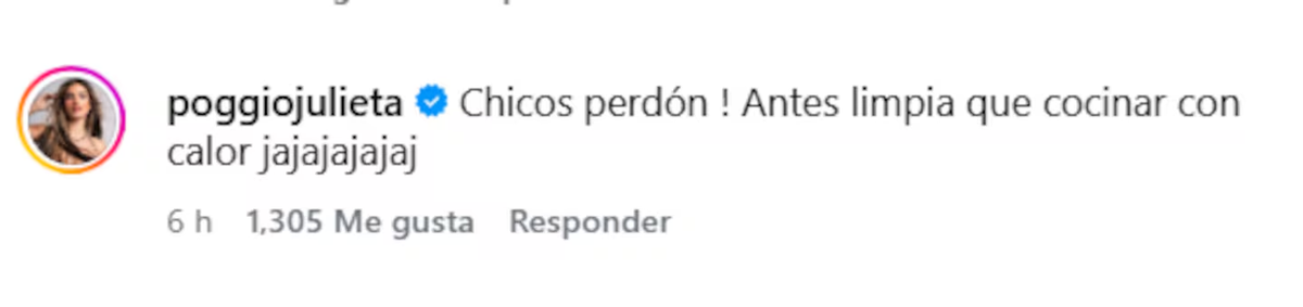 La respuesta de Julieta Poggio en redes.
