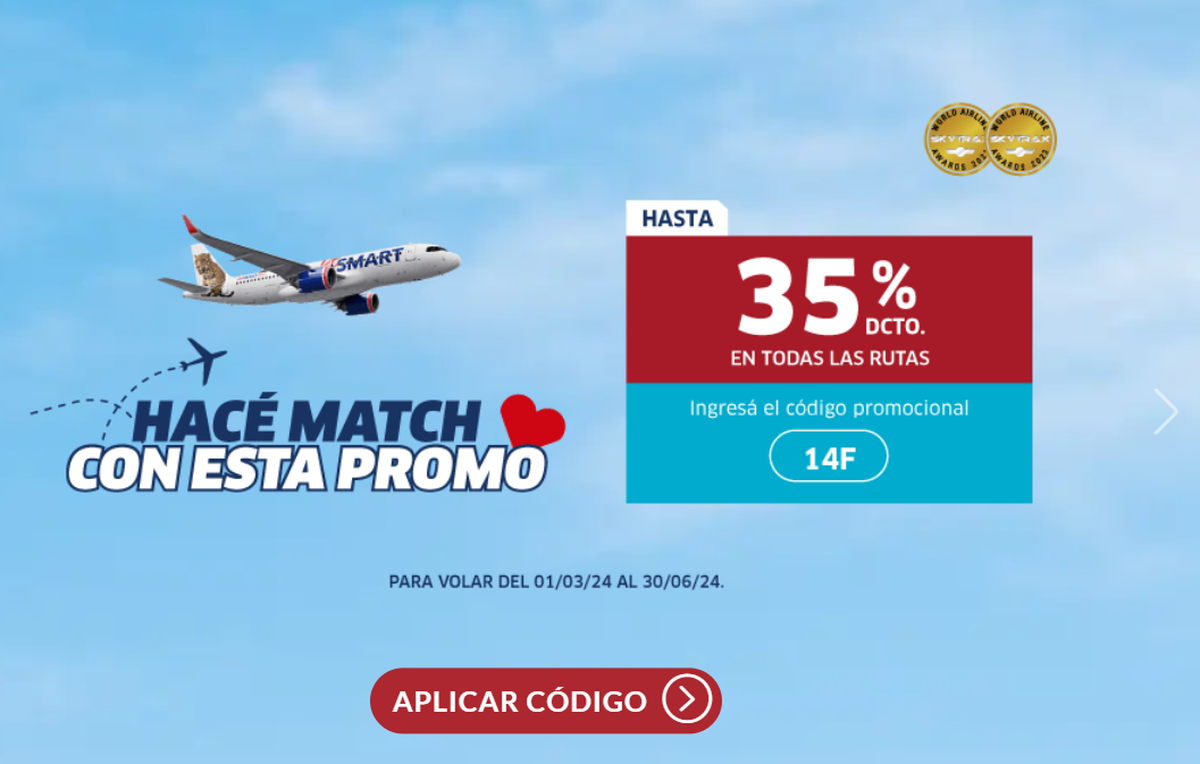 JetSmart es la low cost que ofrece pasajes con descuento por tiempo limitado. JetSmart es la low cost que ofrece pasajes con descuento por tiempo limitado.