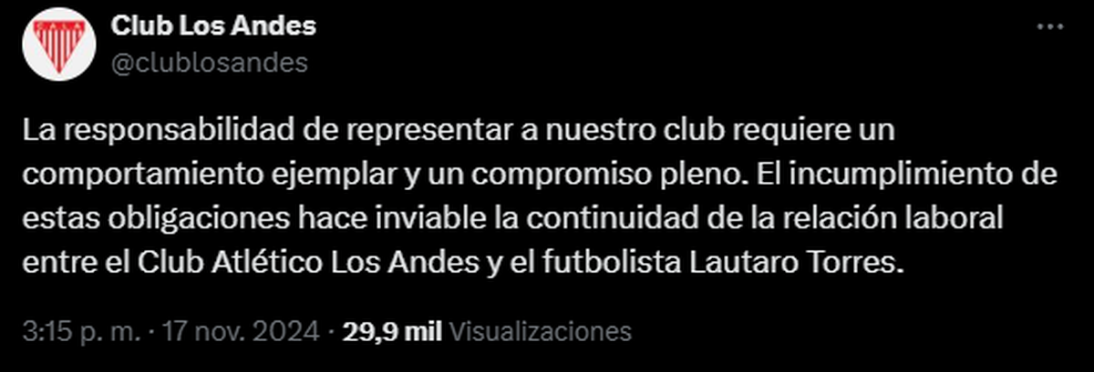 Comunicado de Los Andes Comunicado de Los Andes