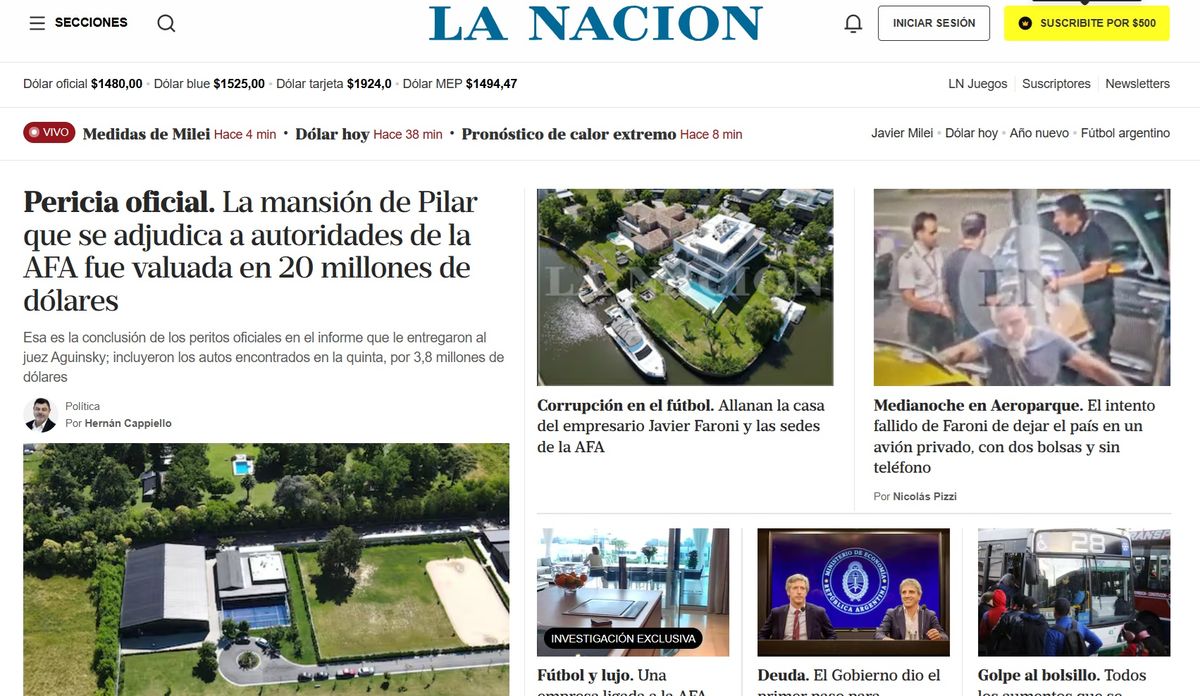 Portada de la web de La Nación el 30/12/2025 a las 17:00.