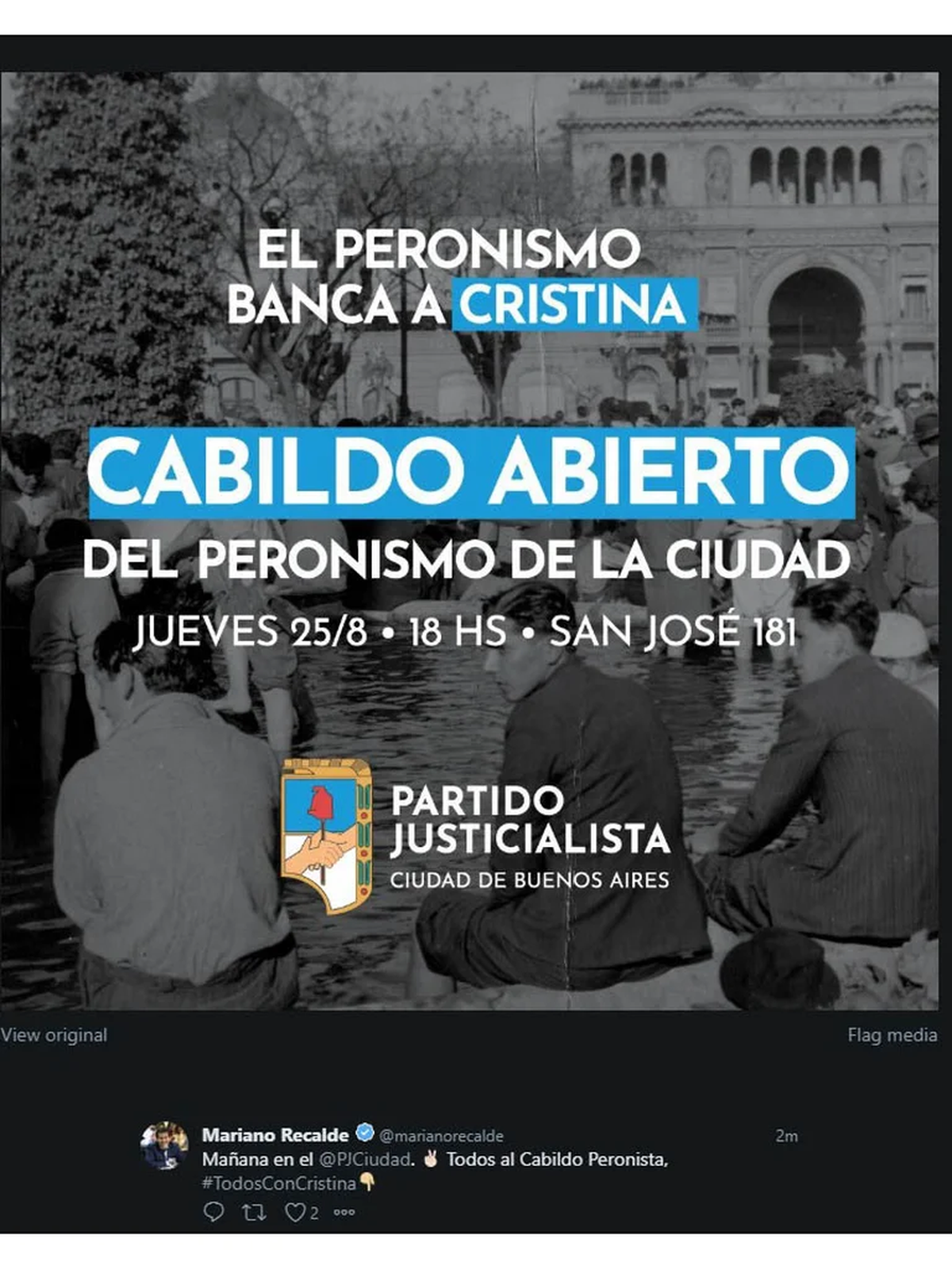 El PJ porteño anunció un Cabildo Abierto para “bancar" a CFK.