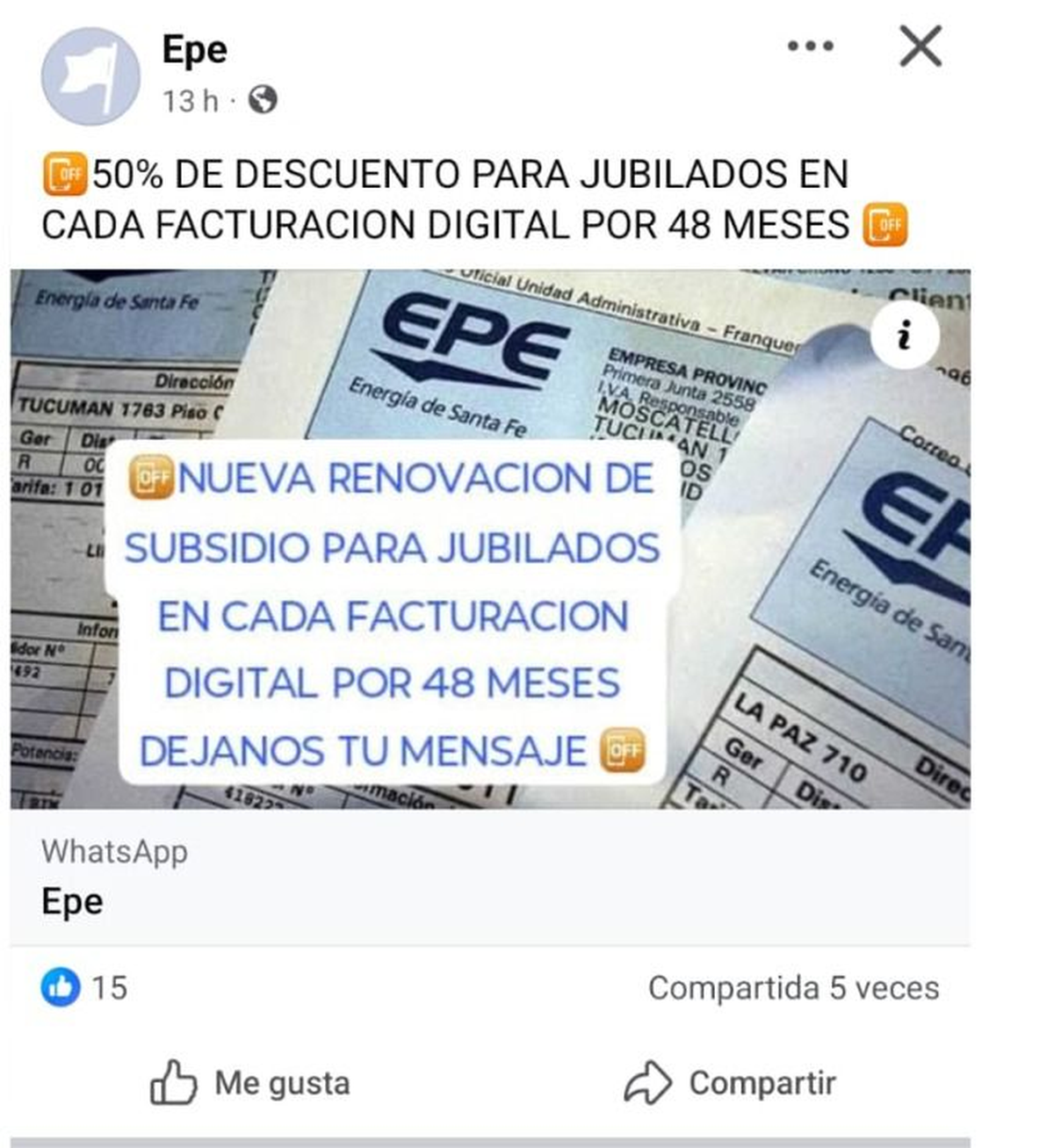 El mensaje falso que circula por redes sociales. El mensaje falso que circula por redes sociales. 