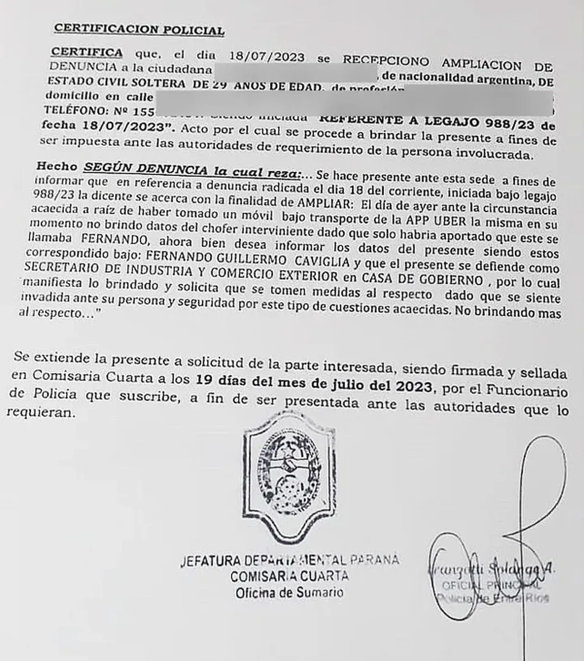 La joven de 29 años amplió la denuncia y sumó el nombre del funcionario La joven de 29 años amplió la denuncia y sumó el nombre del funcionario