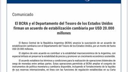 altText(Más señales a los mercados antes del 26/10: Es oficial el swap entre el BCRA y USA por US$ 20.000 M)}