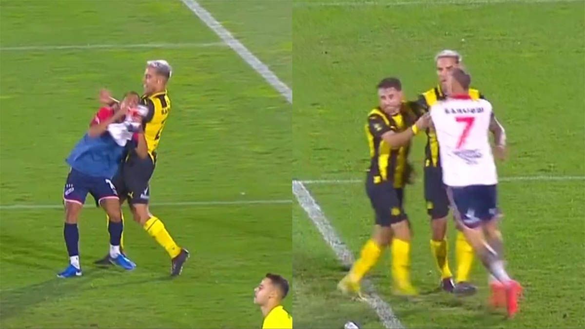 Unjugador de Nacional festejó el gol a la tribuna de Peñarol en un partidoamistoso que se disputó en el estadio Centenario que terminó a las piñas.