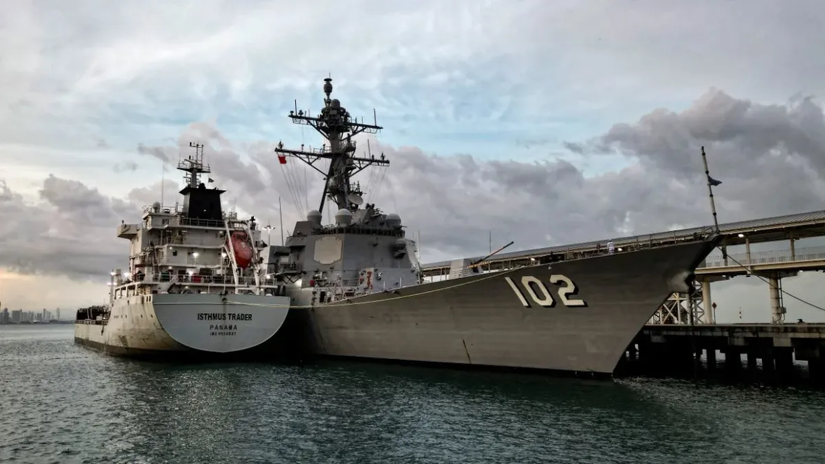 El buque de guerra de la Marina de EE.UU. USS Sampson atraca en Ciudad de Panamá el 30 de agosto, en medio de una presencia naval estadounidense más amplia en aguas de América Latina y el Caribe. Martin Bernetti/AFP/Getty Images El buque de guerra de la Marina de EE.UU. USS Sampson atraca en Ciudad de Panamá el 30 de agosto, en medio de una presencia naval estadounidense más amplia en aguas de América Latina y el Caribe. Martin Bernetti/AFP/Getty Images