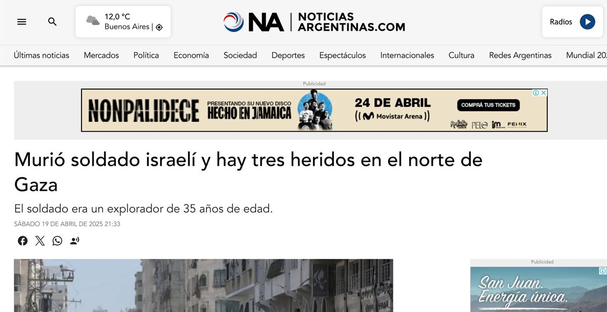Agencia NA, con un muy curioso enfoque de la guerra en Gaza.