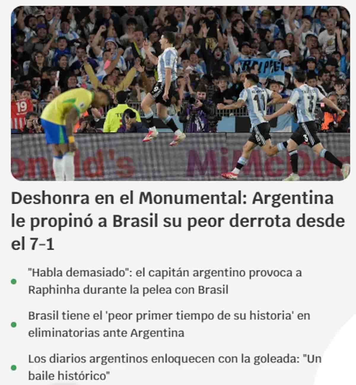 La prensa de Brasil explotó de la bronca contra Vinicius y Raphinha, podría renunciar el técnico Dorival Júnior tras la goleada ante Argentina 4-1. La prensa de Brasil explotó de la bronca contra Vinicius y Raphinha, podría renunciar el técnico Dorival Júnior tras la goleada ante Argentina 4-1.