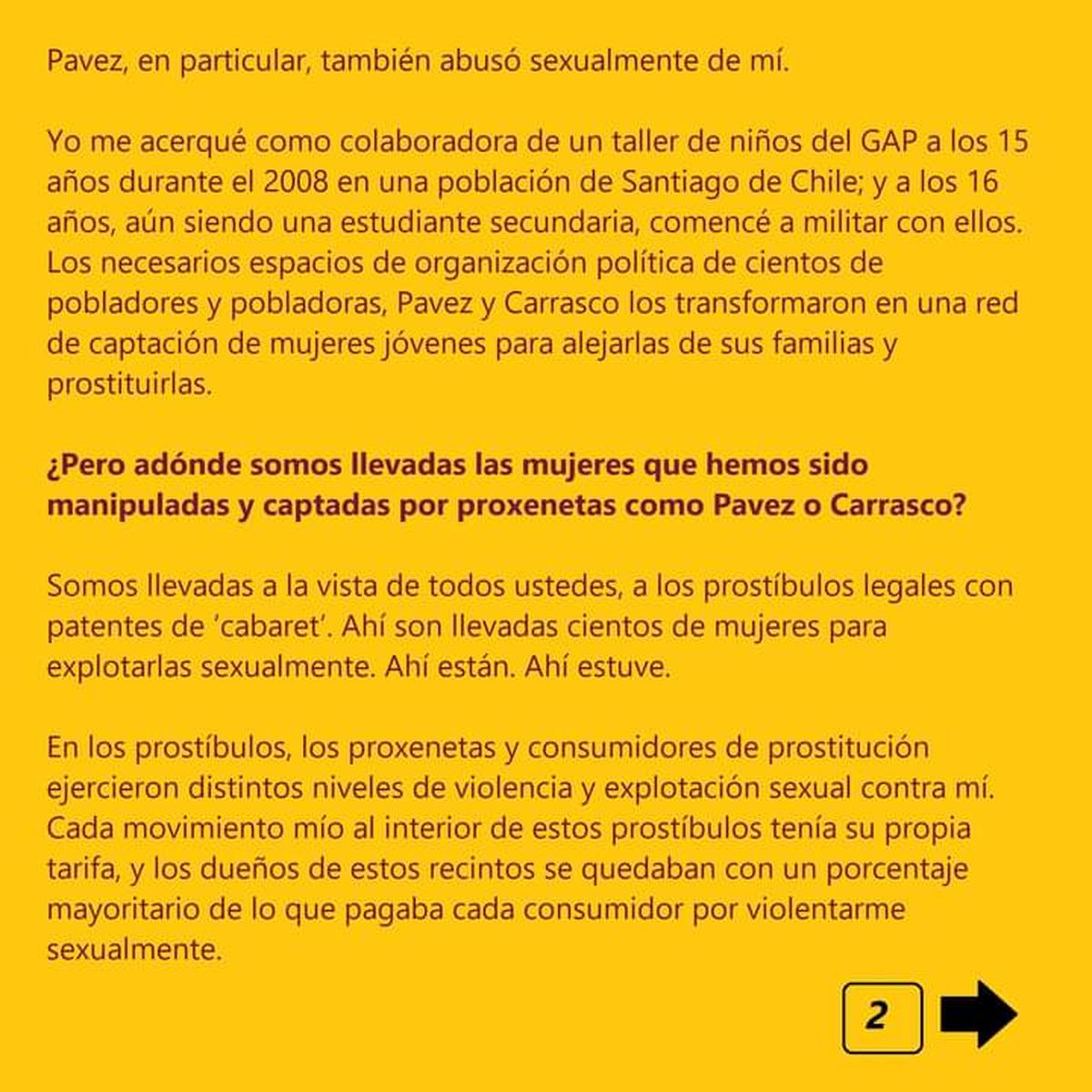 Detalle de la declaración de Javiera Sarraz.