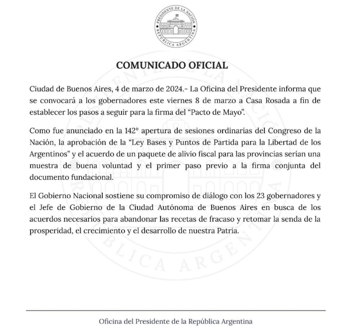 La Casa Rosada invitó a los gobernadores La Casa Rosada invitó a los gobernadores