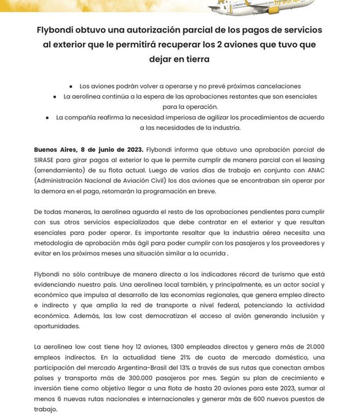 Flybondi Recuperó Aviones Pero La Sigue Contra El Gobierno