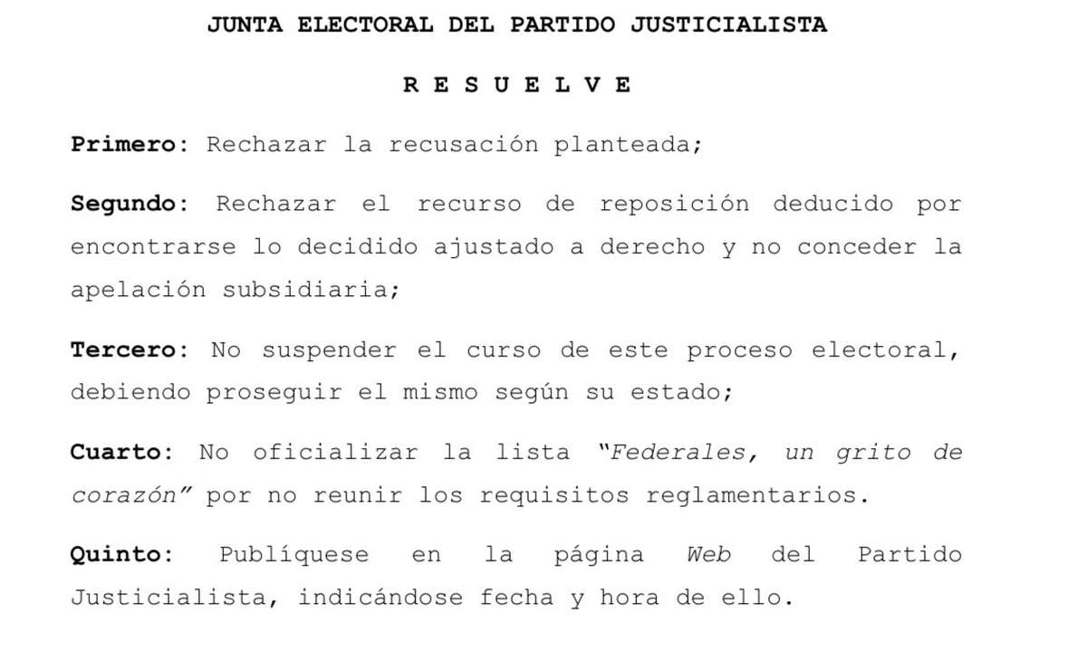 Documento oficial del Partido Justicialista: Ricardo Quintela queda afuera y la virtual presidenta en Cristina Kirchner Documento oficial del Partido Justicialista: Ricardo Quintela queda afuera y la virtual presidenta en Cristina Kirchner