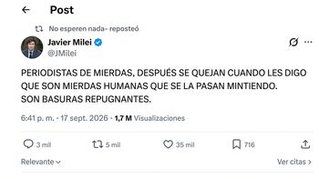 Posteo del Presidente de la República Argentina el 18/09/2026. Posteo del Presidente de la República Argentina el 18/09/2026.