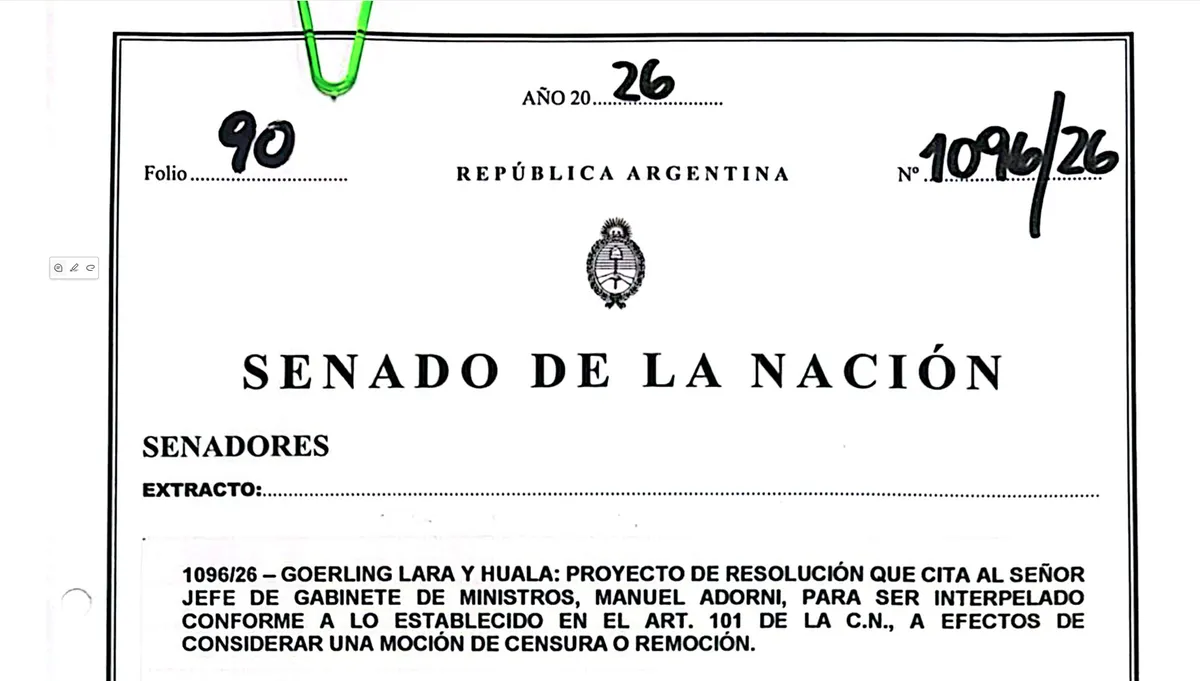 Carátula del proyecto del PRO para citar a Manuel Adorni. Carátula del proyecto del PRO para citar a Manuel Adorni.