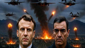 Emmanuel Macron y Pedro Sánchez entre los misiles de Irán (IMAGEN GROK IA) Emmanuel Macron y Pedro Sánchez entre los misiles de Irán (IMAGEN GROK IA)