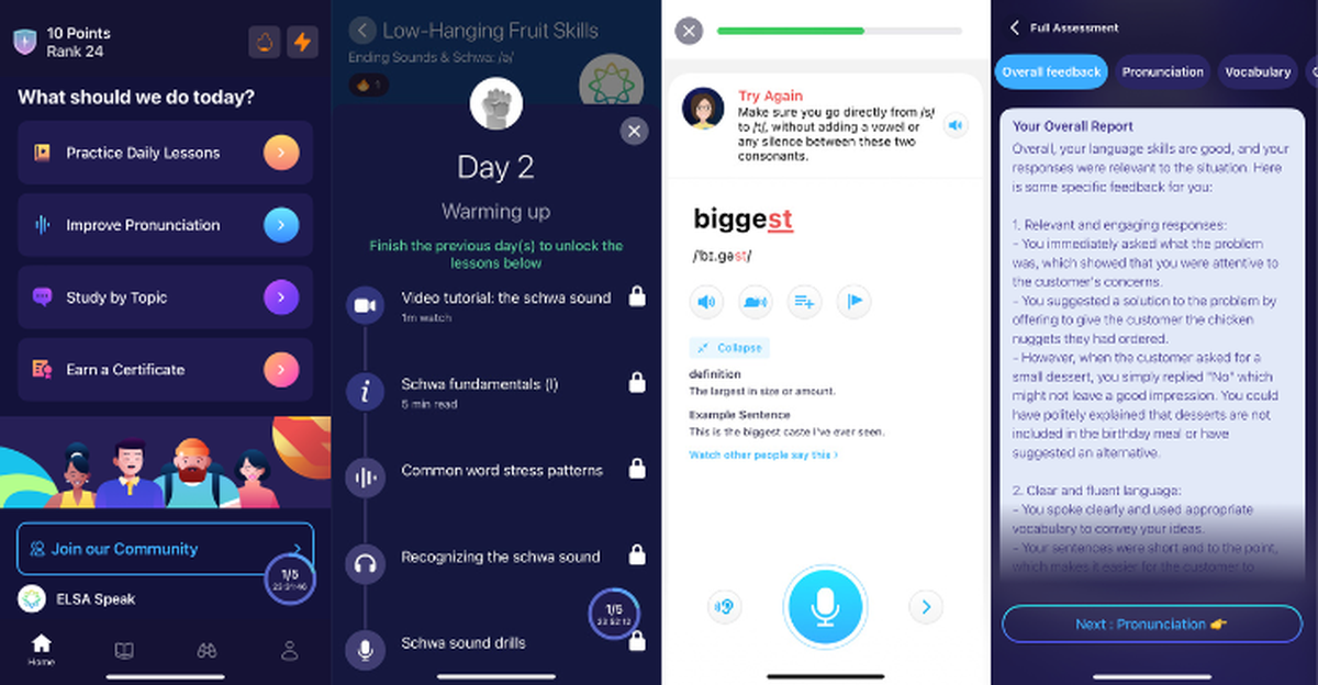 ELSA Speak mejora la pronunciación y te ofrece lecciones interactivas con un feedback preciso. ELSA Speak mejora la pronunciación y te ofrece lecciones interactivas con un feedback preciso.