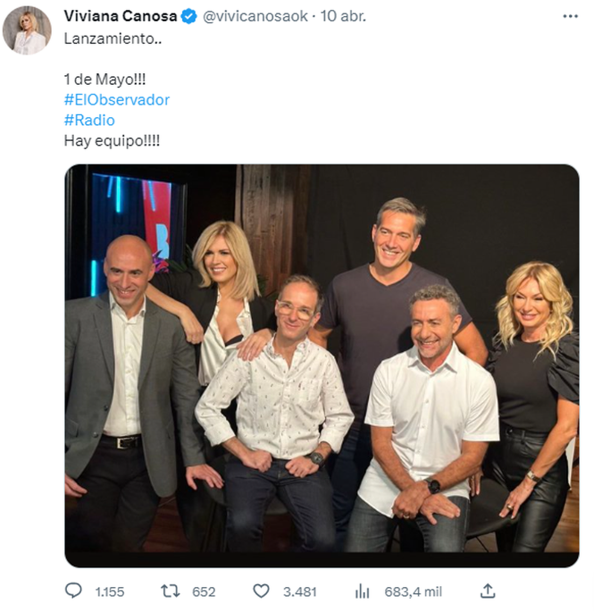 El tuit de Canosa sobre el lanzamiento de El Observador.