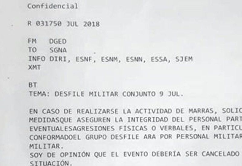 La carta de la Armada recomendando suspender el evento (Foto: Urgente24)