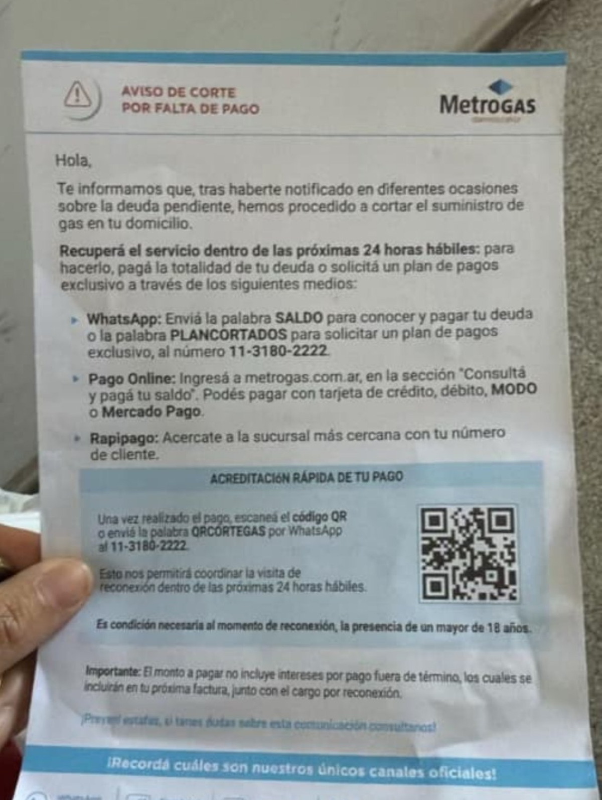 La supuesta estafa que usa el nombre de Metrogas. La supuesta estafa que usa el nombre de Metrogas.