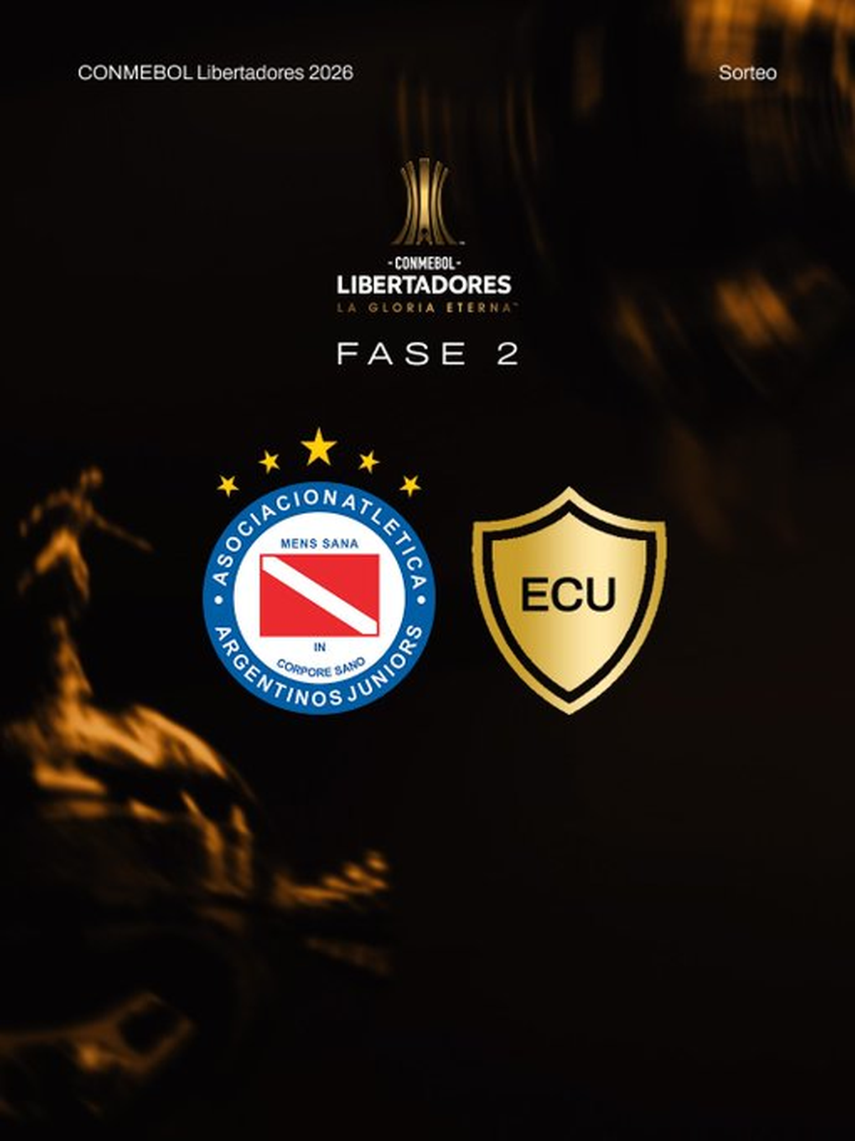 Argentinos Juniors enfrentará a Ecuador 4 (Liga de Quito o Barcelona) en fase 2. Argentinos Juniors enfrentará a Ecuador 4 (Liga de Quito o Barcelona) en fase 2.