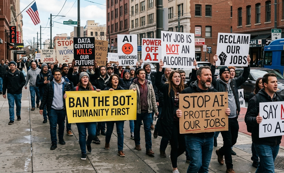 Protestas contra la IA crecen en Estados Unidos mientras aumentan los conflictos por centros de datos y consumo energético.