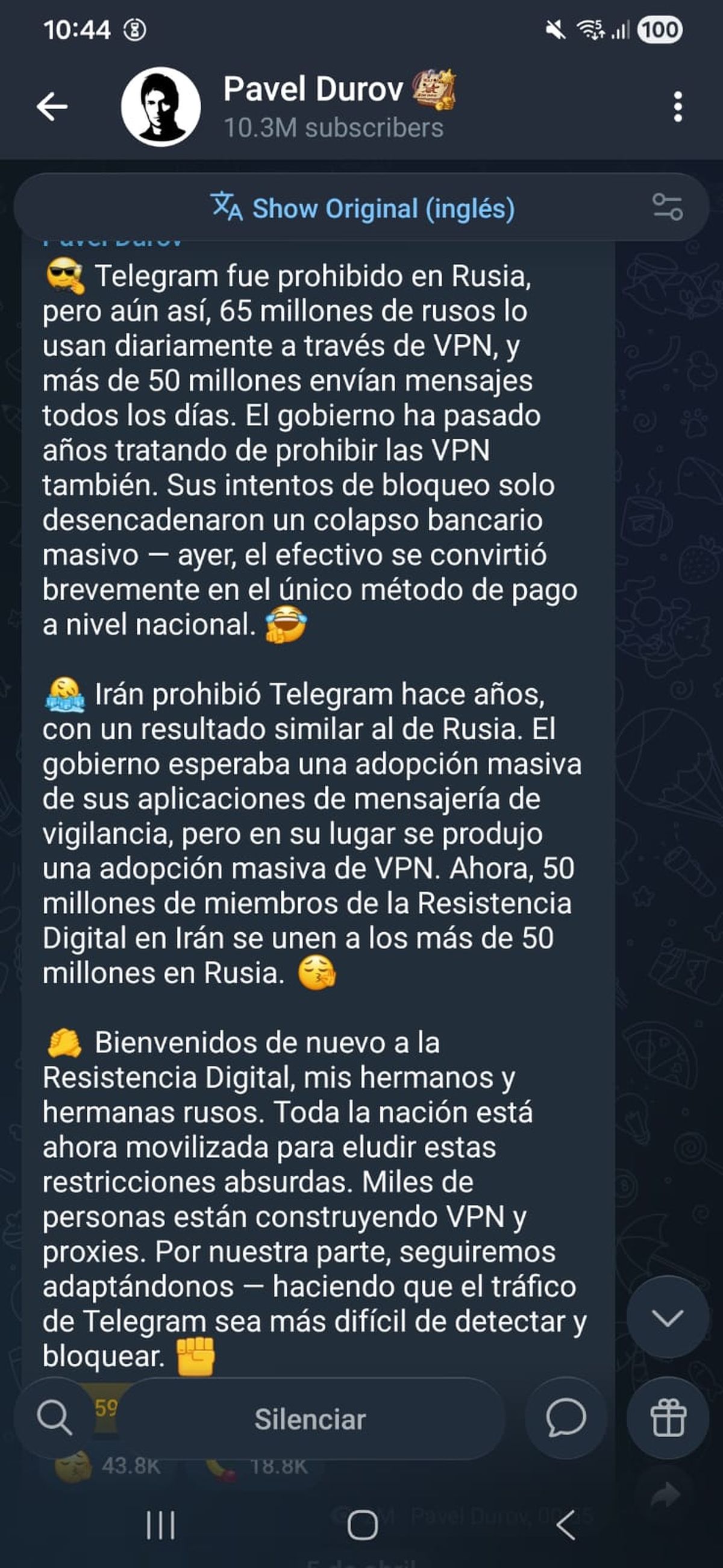 Pavel Durov en Telegram Pavel Durov en Telegram