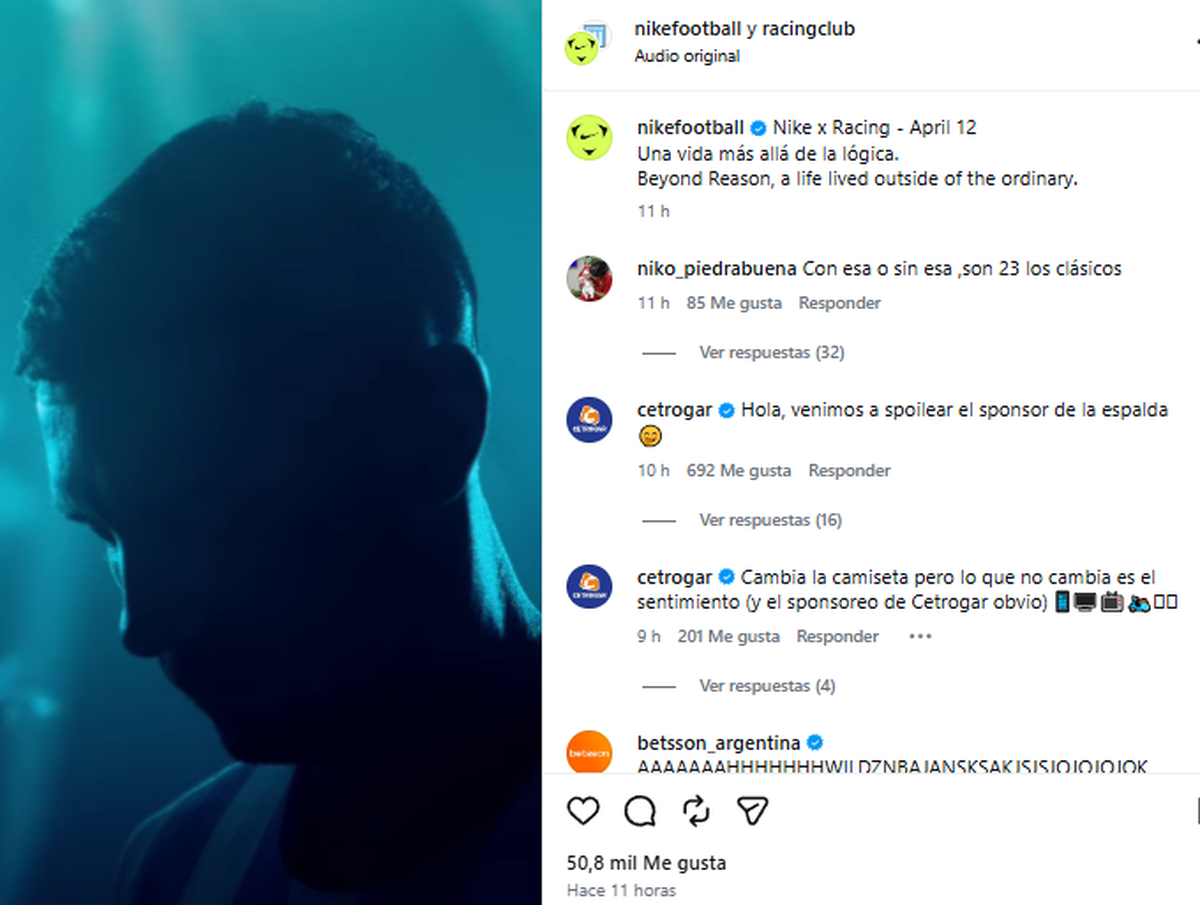 El posteo de Racing y Nike El posteo de Racing y Nike