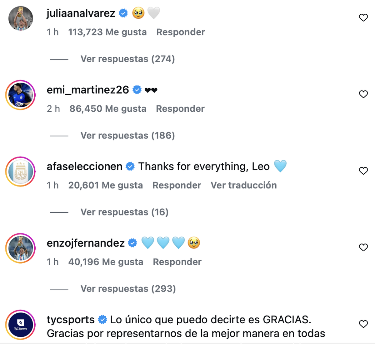 El posteo de Messi gener&oacute; una ola de mensajes de compa&ntilde;eros, figuras del f&uacute;tbol y personalidades que compartieron distintos momentos con el capit&aacute;n.