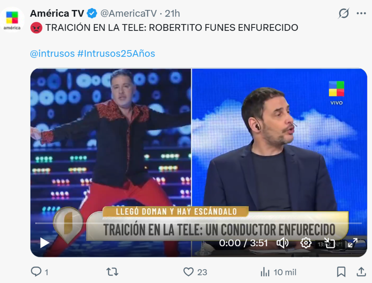 En Intrusos revelaron la furia de Roberto Funes Ugarte con El Nueve. En Intrusos revelaron la furia de Roberto Funes Ugarte con El Nueve.
