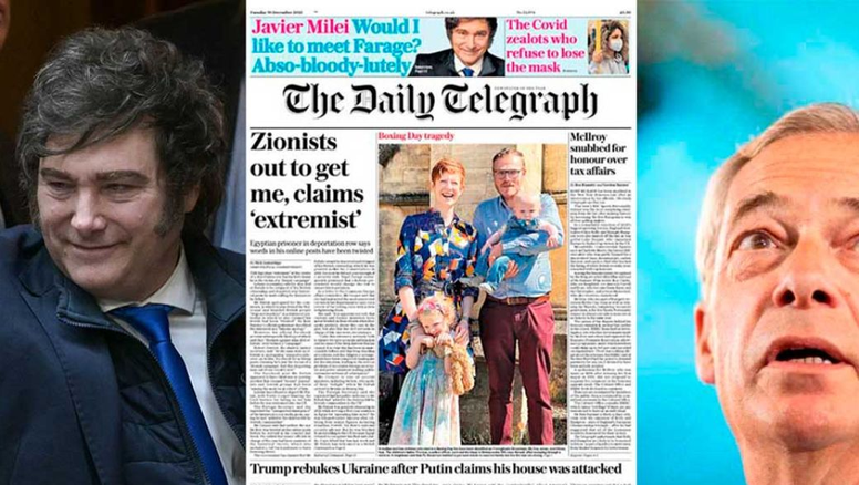 Milei en la portada de The Telegraph: autobombo sospechoso revela inestabilidad futura y la soledad del líder