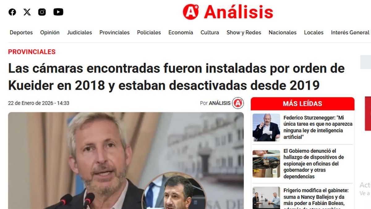 El sitio entrerriano Análisis cita al entorno de Kueider para afirmar que el detenido exsenador mandó a colocar durante su gestión las cámaras halladas. El sitio entrerriano Análisis cita al entorno de Kueider para afirmar que el detenido exsenador mandó a colocar durante su gestión las cámaras halladas. 