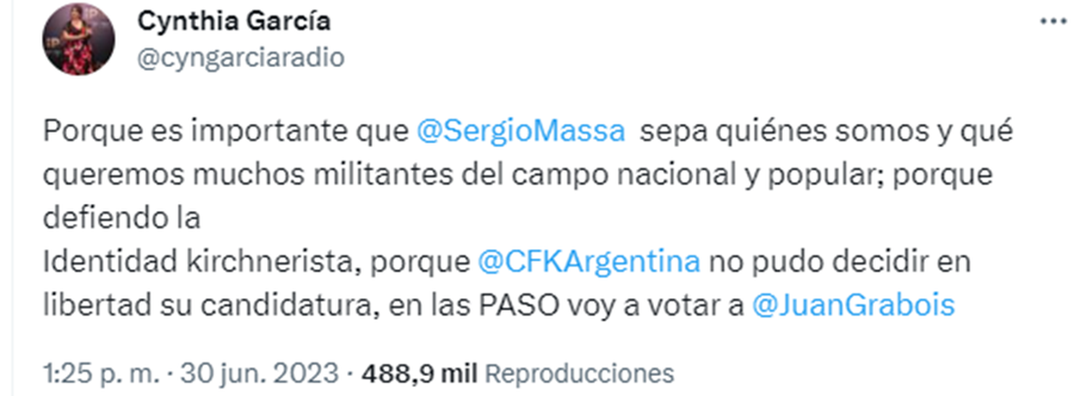 García indicó que votará a Juan Grabois en las PASO.