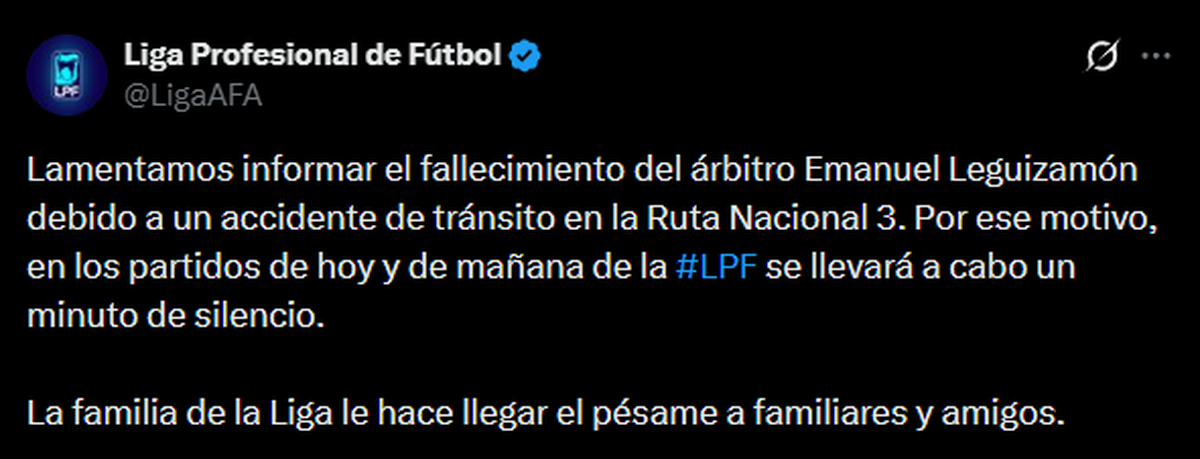 El comunicado de la Liga Profesional El comunicado de la Liga Profesional