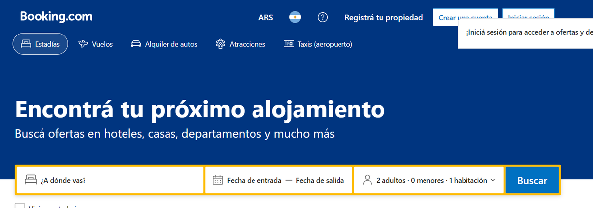 En booking predominan las ofertas y descuentos.