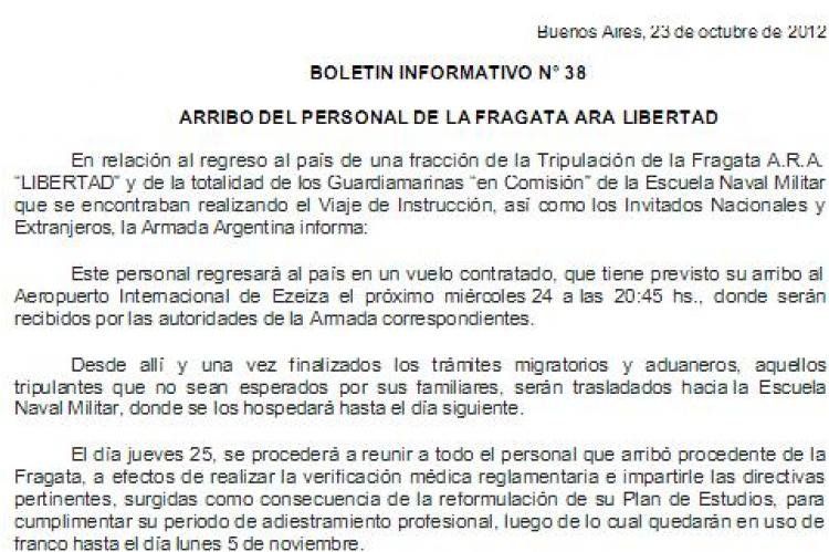 Arribo del personal de la fragata. Fuente; Minuto Uno.