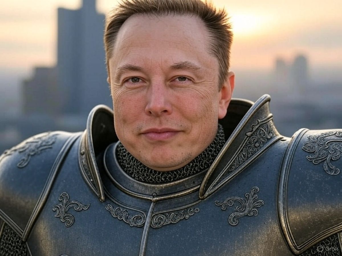 Elon Musk con armadura. Urgente24 le había pedido a Grok, la IA de X, de Elon Musk, que generase una imagen de Elon Musk superpoderoso.