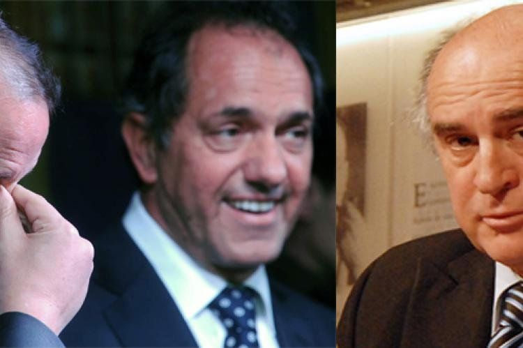 Para respaldar a Martín Insaurralde (izq.), Scioli (centro) y Parrilli (der.) criticaron a Sergio Massa.