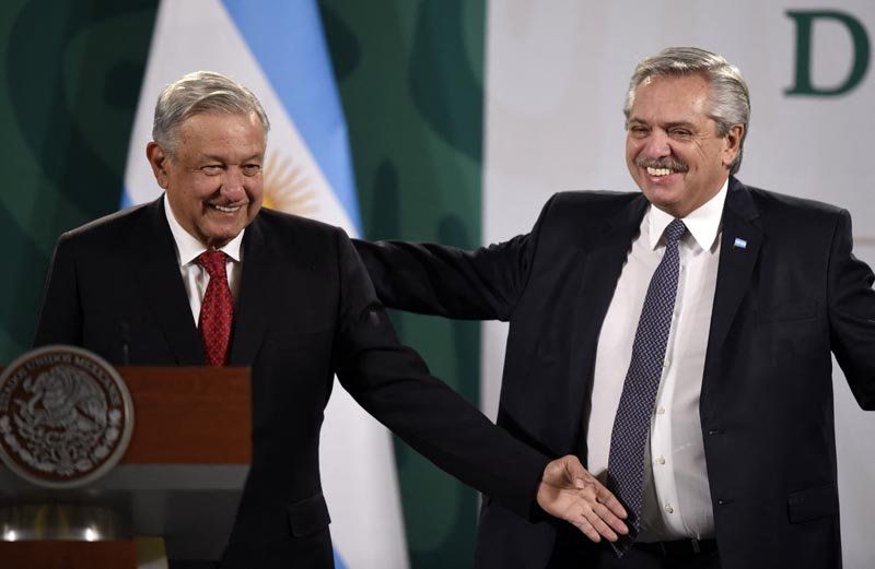 Los presidentes de Argentina, Alberto Fernández, y su par mexicano, Andrés Manuel López Obrador, durante la conferencia de prensa conjunta.