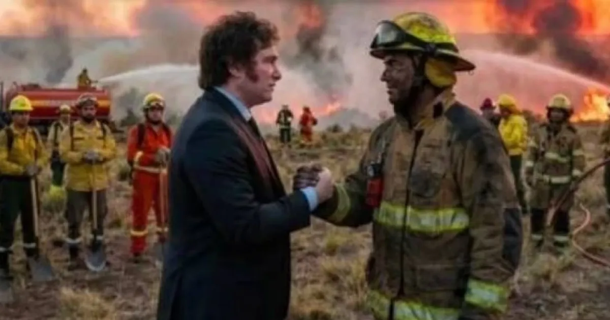 Milei y bomberos de la Patagonia, según la inteligencia artificial Milei y bomberos de la Patagonia, según la inteligencia artificial