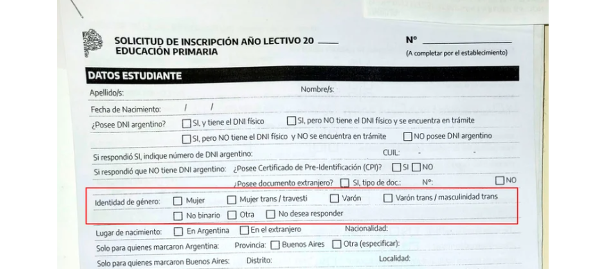 Las fichas de inscripciones a escuelas bonaerenses incluyen las mismas categorías del último censo.