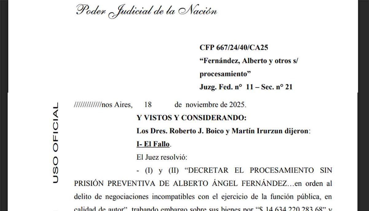 Fallo completo de la confirmación del procesamiento de Alberto Fernández.