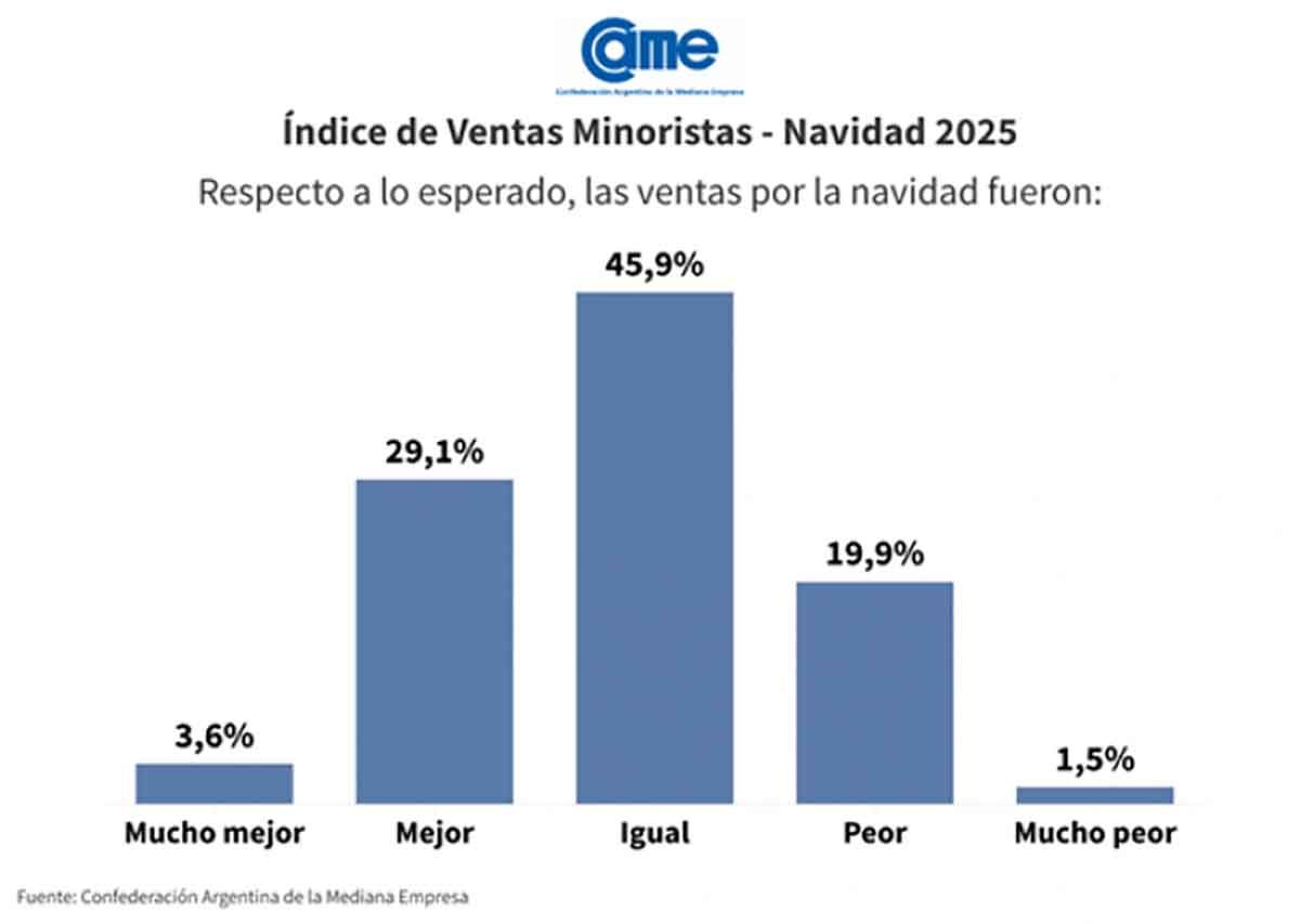 Las ventas navideñas subieron 1,3% pero para los comerciantes no hubo mucho que celebrar. (Gráfico: CAME)