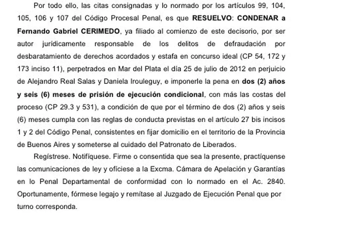 Condena de Cerimedo por estafa Condena de Cerimedo por estafa